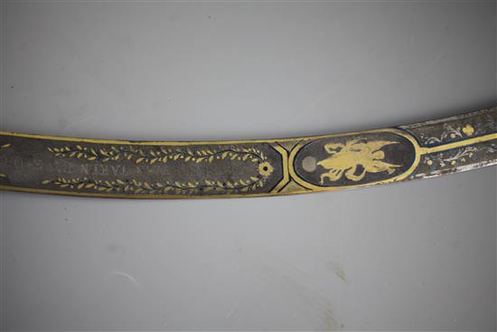 A fine George III silver gilt mounted presentation sword by Rundell, Bridge and Rundell, length 35in.